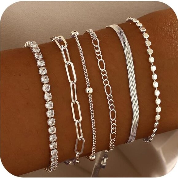 Dainty Silver Bracelets for Women Trendy, 925 Sterling Silver Jewelry Set for Wo - Picture 1 of 9